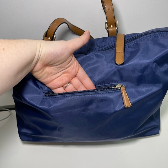 Simon’s Navy Medium Size Nylon Faux Leather shoulder Tote Handbag - Picture 7 of 13